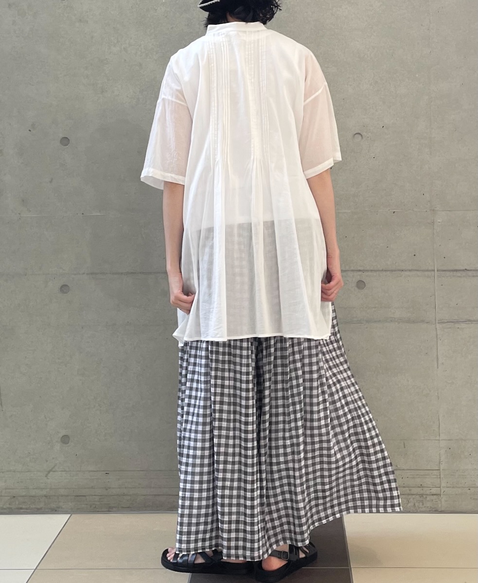 NSL24031 (シャツ) COTTON VOILE LACE & PINTUCK BANDED COLLAR SHORT/SL PINTUCK SHIRT