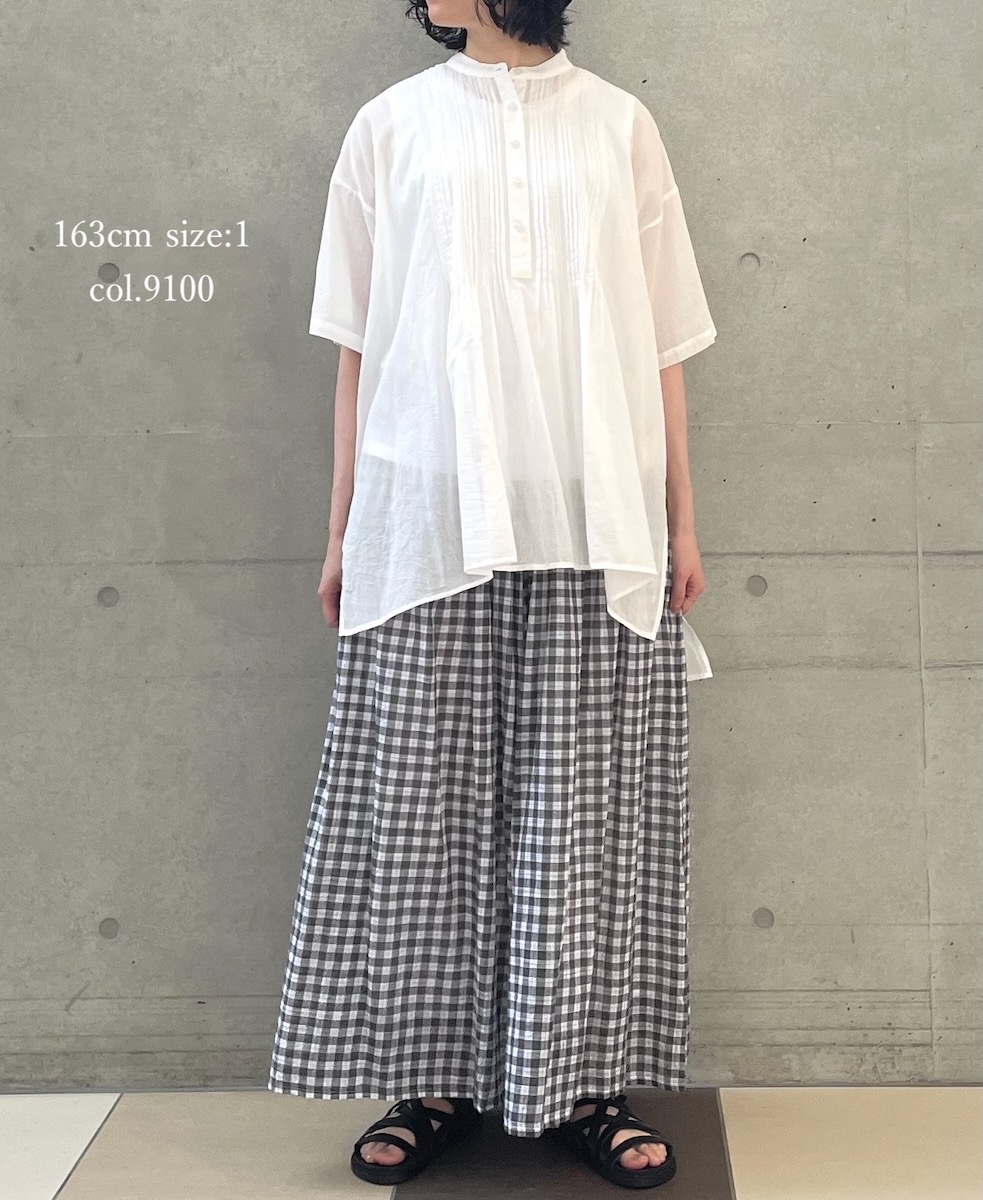 NSL24031 (シャツ) COTTON VOILE LACE & PINTUCK BANDED COLLAR SHORT/SL PINTUCK SHIRT