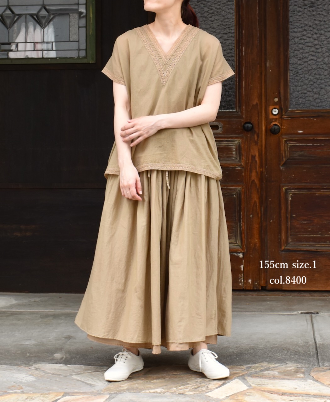 NSL24033 (スカート) COTTON VOILE LACE & PINTUCK LAYERED GATHER SKIRT