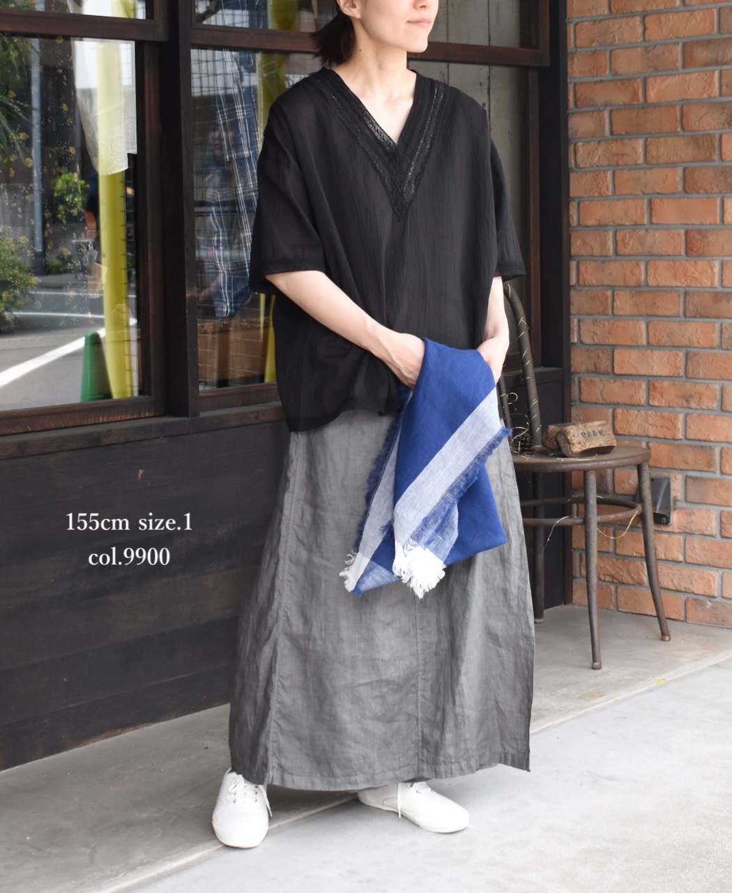 NSL24032 (ブラウス) COTTON VOILE LACE & PINTUCK V-NECK LACE SHORT/SL PULLOVER