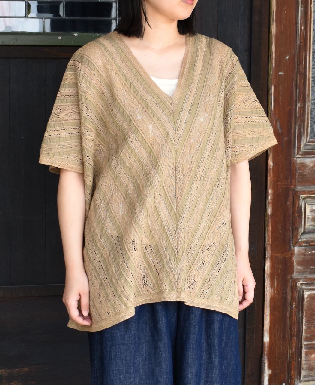 NSL23052 (ポンチョ) COTTON VOILE LACE & PINTUCK ALL LACE PONCHO