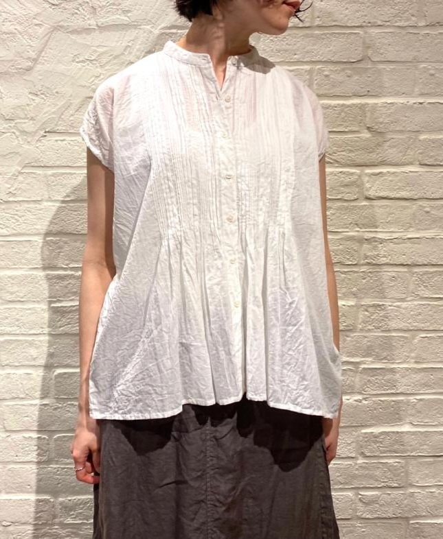 NSL22032 (ブラウス) COTTON VOILE LACE & PINTUCK BANDED COLLAR FRENCH/SL PINTUCK SHIRT