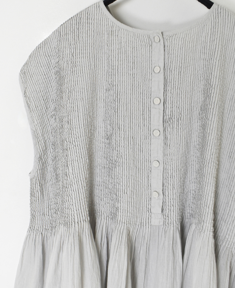 NMDS23135D(シャツ) 80s ORGANIC VOILE STRIPE CREW-NECK FRENCH/SL SHIRT WITH MINI PINTUCK