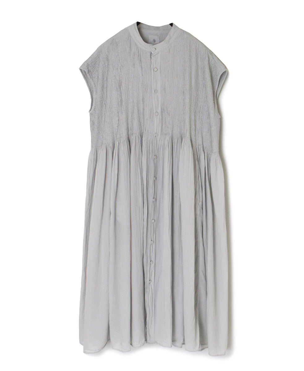 NMDS23141D(ワンピース) 80s ORGANIC VOILE STRIPE BANDED COLLAR F/SL SHIRT DRESS WITH MINI PINTUCK