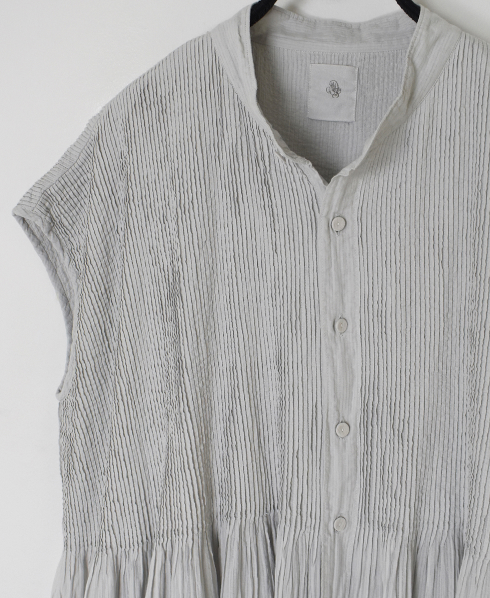 NMDS23141D(ワンピース) 80s ORGANIC VOILE STRIPE BANDED COLLAR F/SL SHIRT DRESS WITH MINI PINTUCK