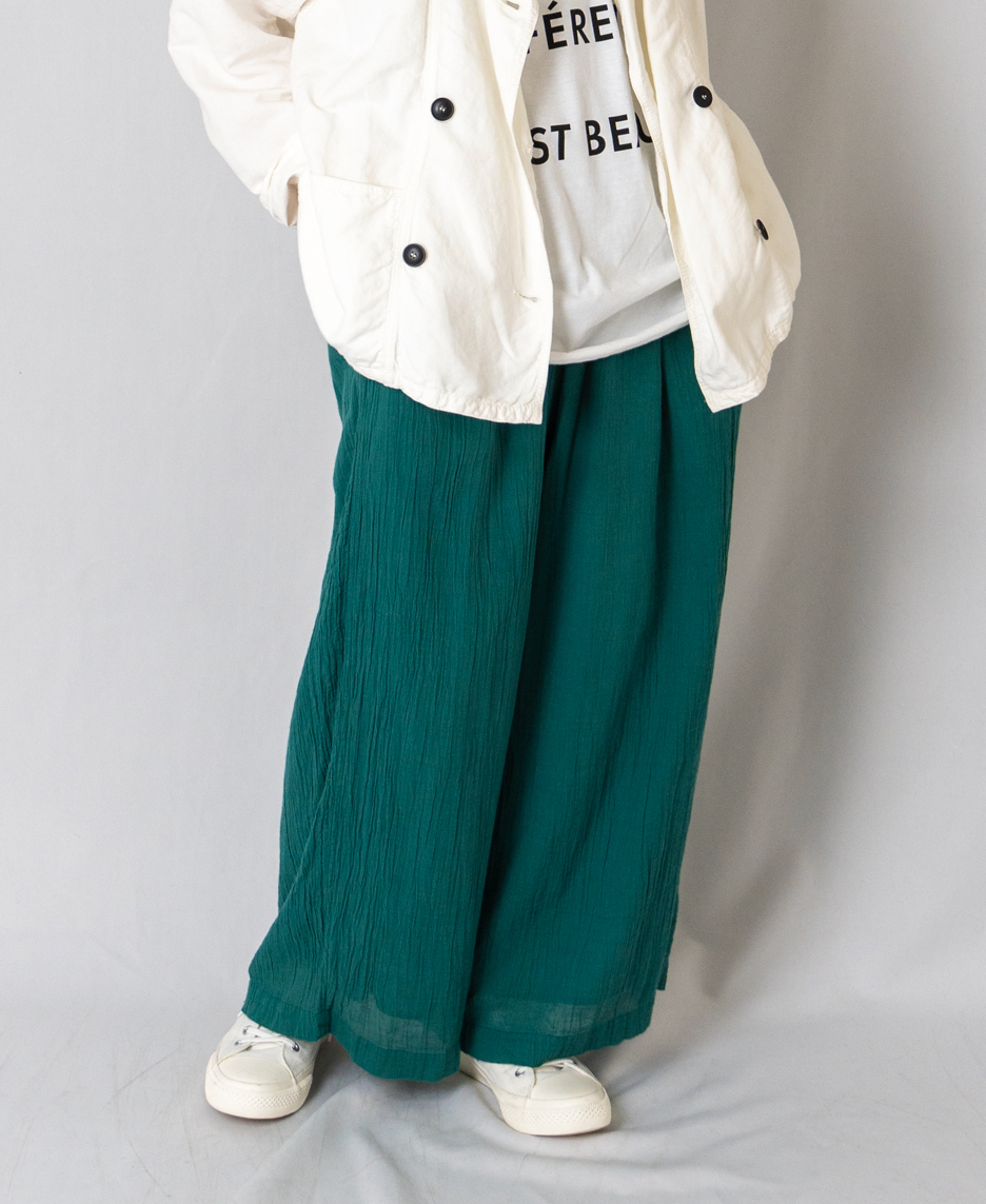 INAM2251GD (パンツ) SINGLE GAUZE OVERDYED GATHERED EASY PANTS