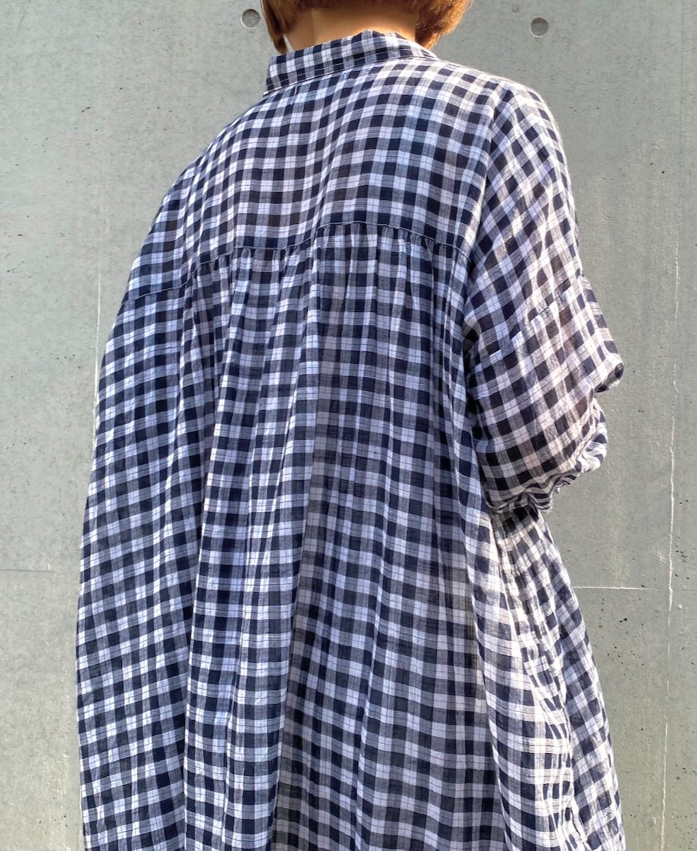 ●NSL24024 (ワンピース) COTTON FANCY GINGHAM CHECK GATHERED SHIRT DRESS