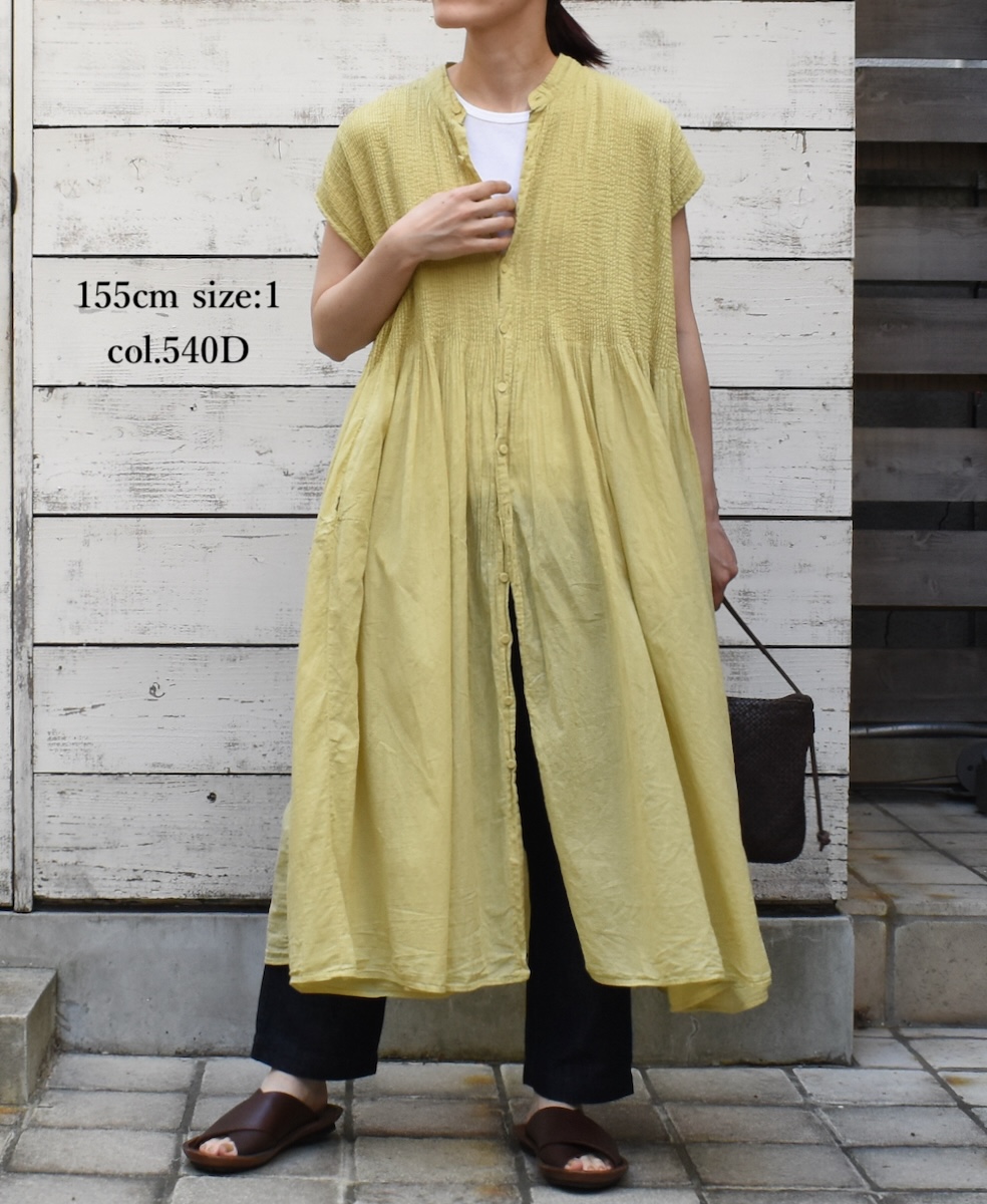 NMDS23141D(ワンピース) 80s ORGANIC VOILE STRIPE BANDED COLLAR F/SL SHIRT DRESS WITH MINI PINTUCK