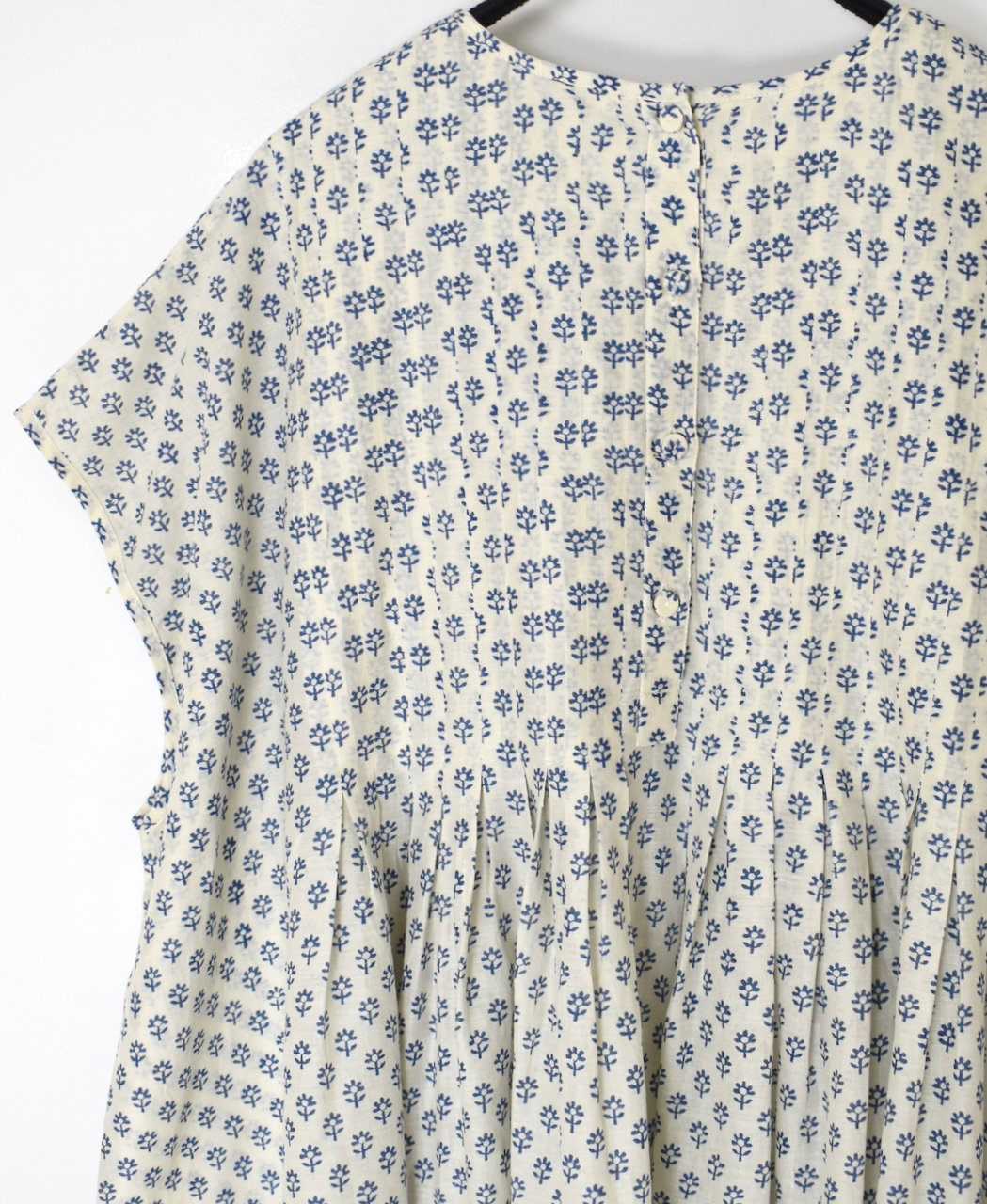 NMDS24187(シャツ) 80's COTTON VOIL SMALL FLOWER BLOCK PRINT INVERTED PLEATS F/SLEEVE SHIRT