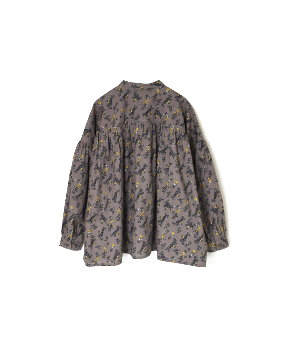 NSL24541(シャツ) 40s POPLIN FLOWER PRINT BAND COLLAR GATHERED SHIRT