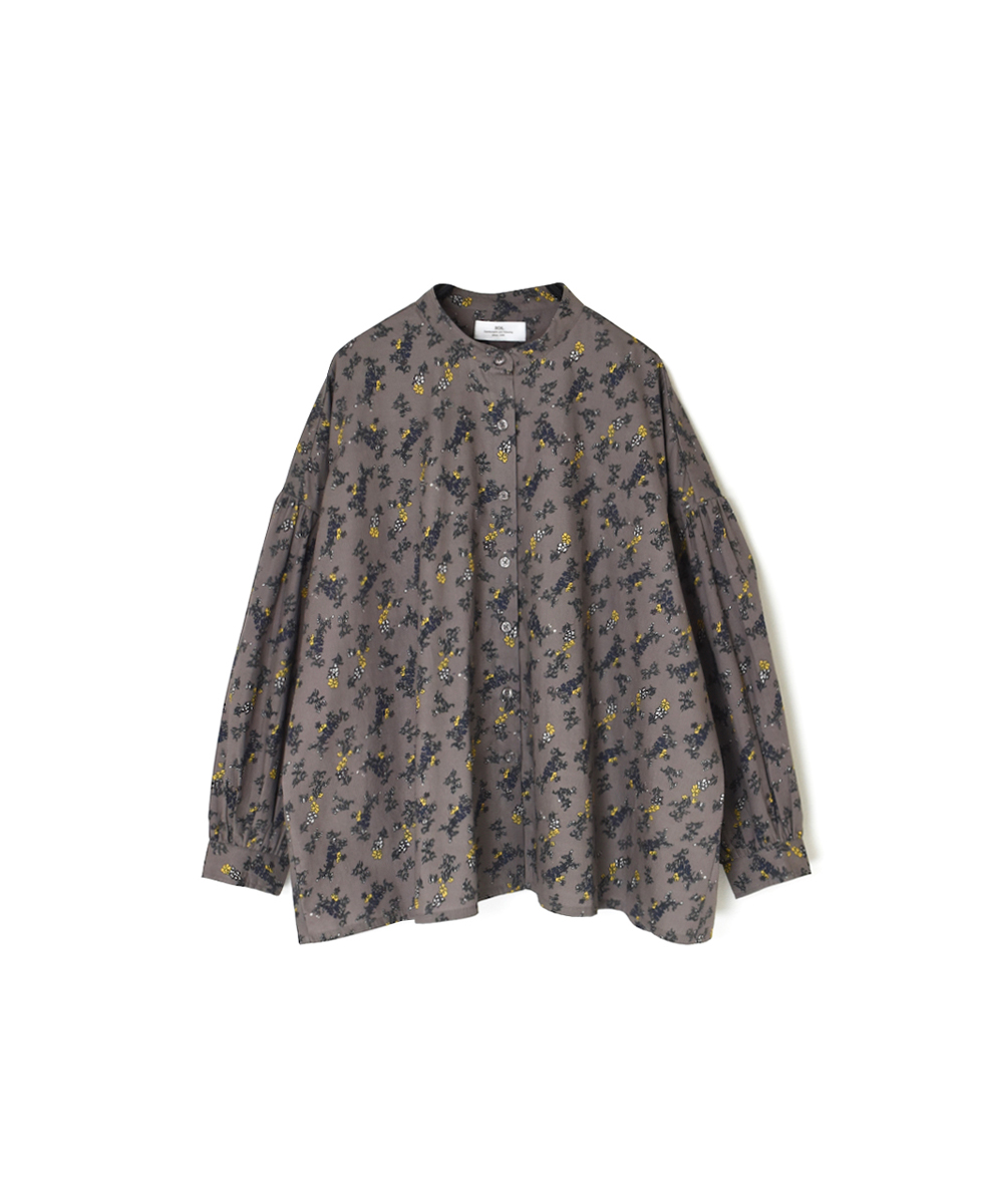 NSL24541(シャツ) 40s POPLIN FLOWER PRINT BAND COLLAR GATHERED SHIRT