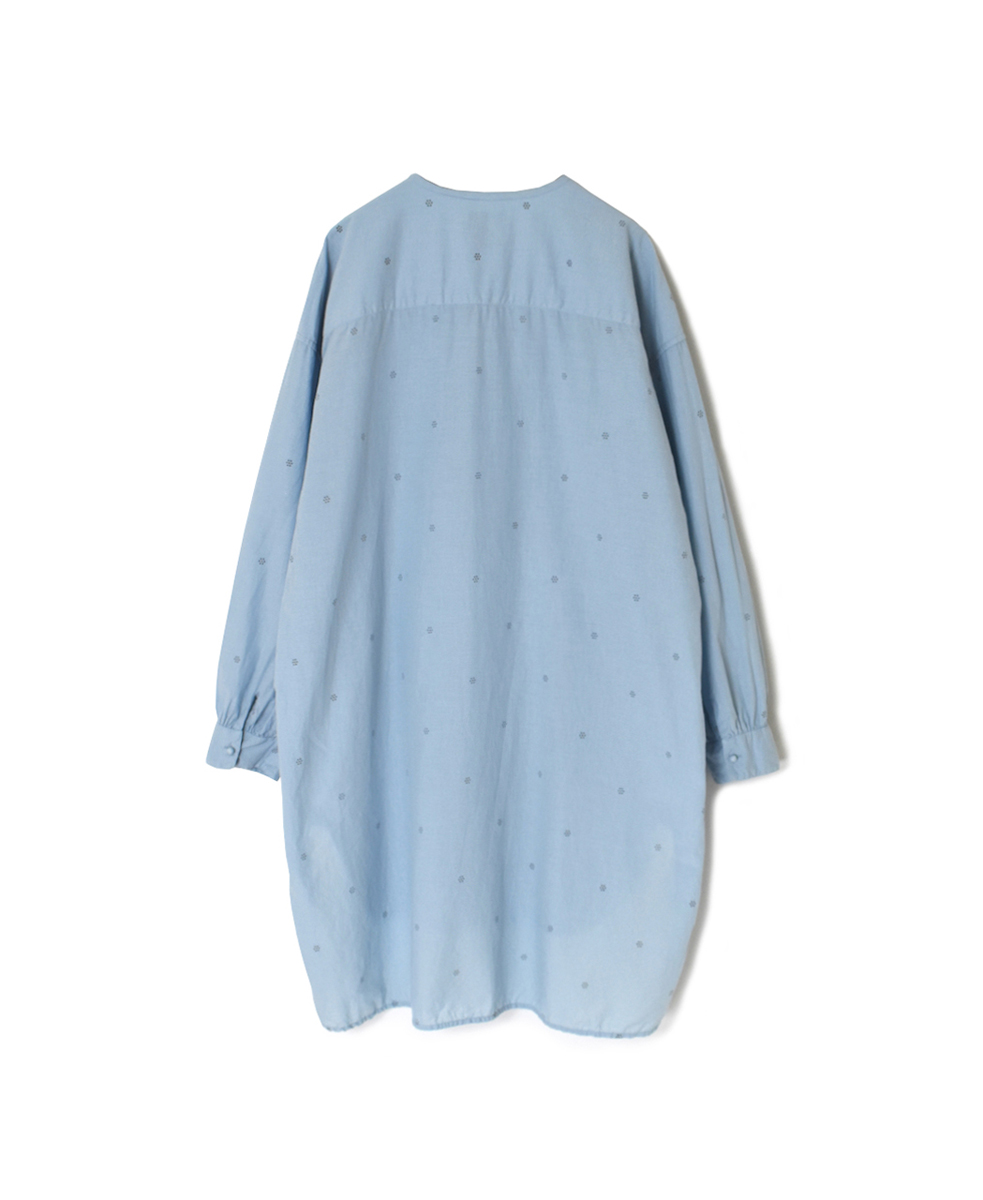 INMDS24712D(ロングシャツ) 60s COTTON DOT FLOWER PRINT(OVERDYE)  CREW-NECK BOSOM LONG SHIRT WITH MINI PINTUCK