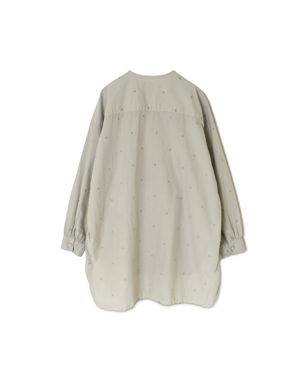 INMDS24712D(ロングシャツ) 60s COTTON DOT FLOWER PRINT(OVERDYE)  CREW-NECK BOSOM LONG SHIRT WITH MINI PINTUCK