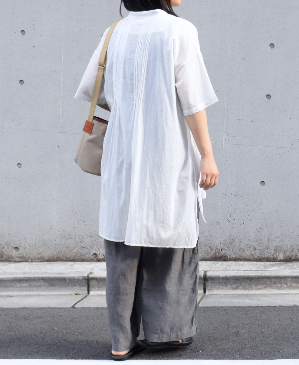 NSL24031 (シャツ) COTTON VOILE LACE & PINTUCK BANDED COLLAR SHORT/SL PINTUCK SHIRT