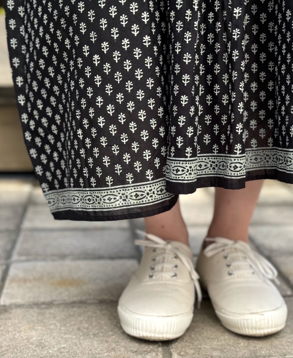 NMDS24188(ワンピース) 80's COTTON VOIL SMALL FLOWER BLOCK PRINT INVERTED PLEATS F/SL DRESS