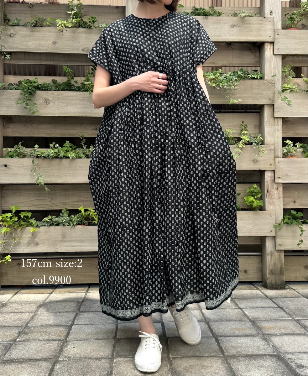 NMDS24188(ワンピース) 80's COTTON VOIL SMALL FLOWER BLOCK PRINT INVERTED PLEATS F/SL DRESS