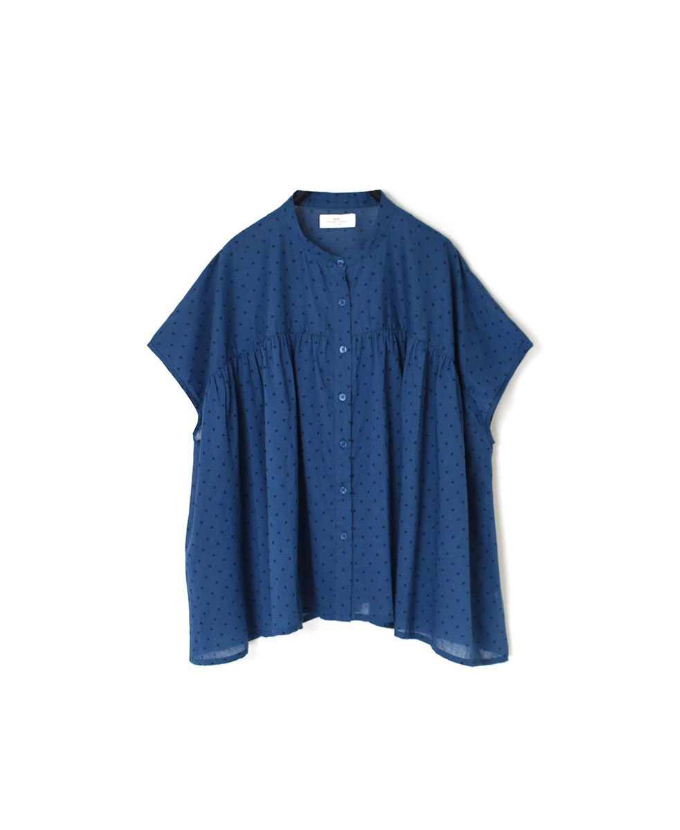 NSL24011 (シャツ) COTTON VOILE DOT PRINT BANDED COLLAR FRENCH/SL SHIRT