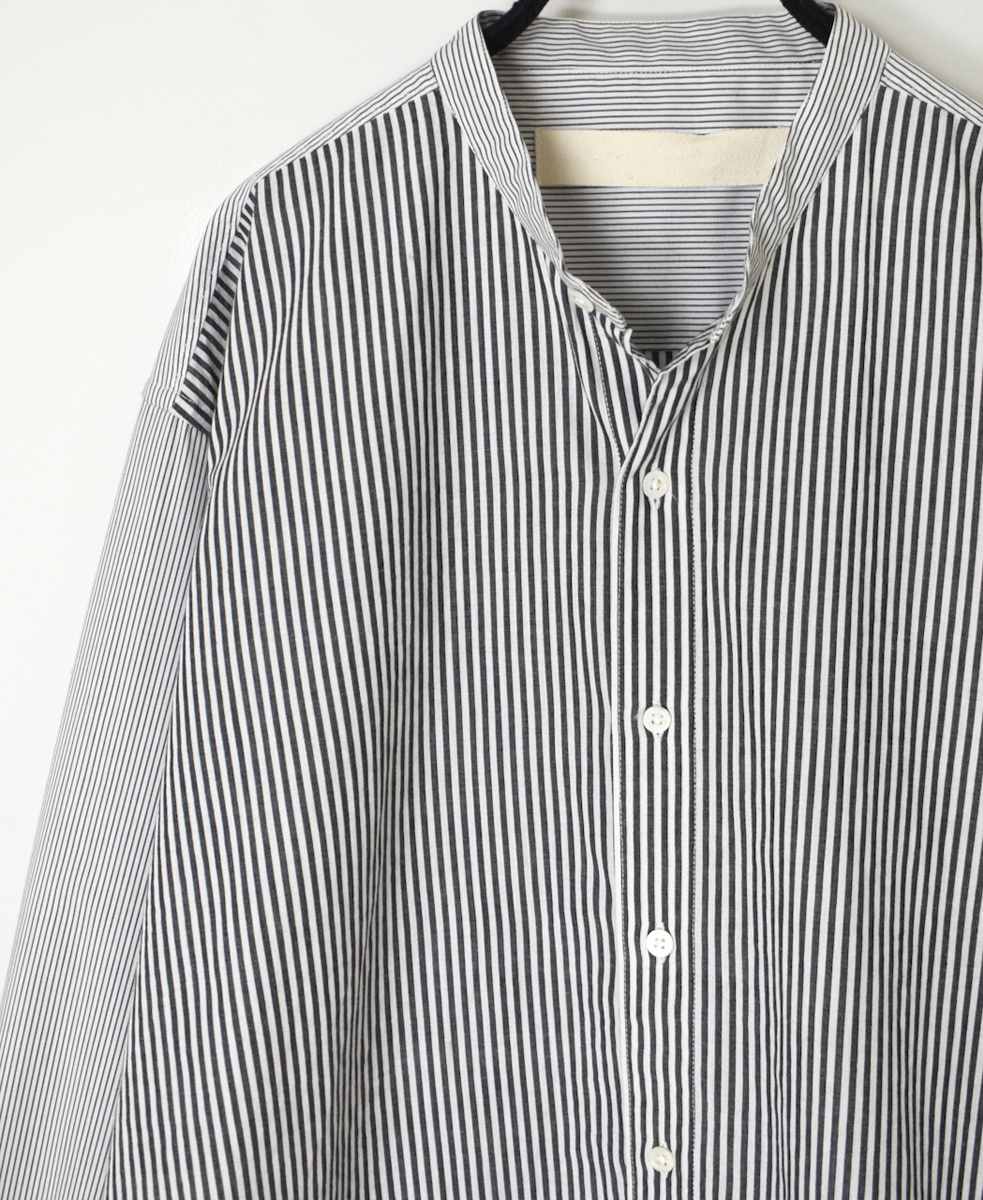 NVL2461SP(シャツ) COTTON STRIPE PATCHWORK BANDED COLLAR L/SL SHIRT