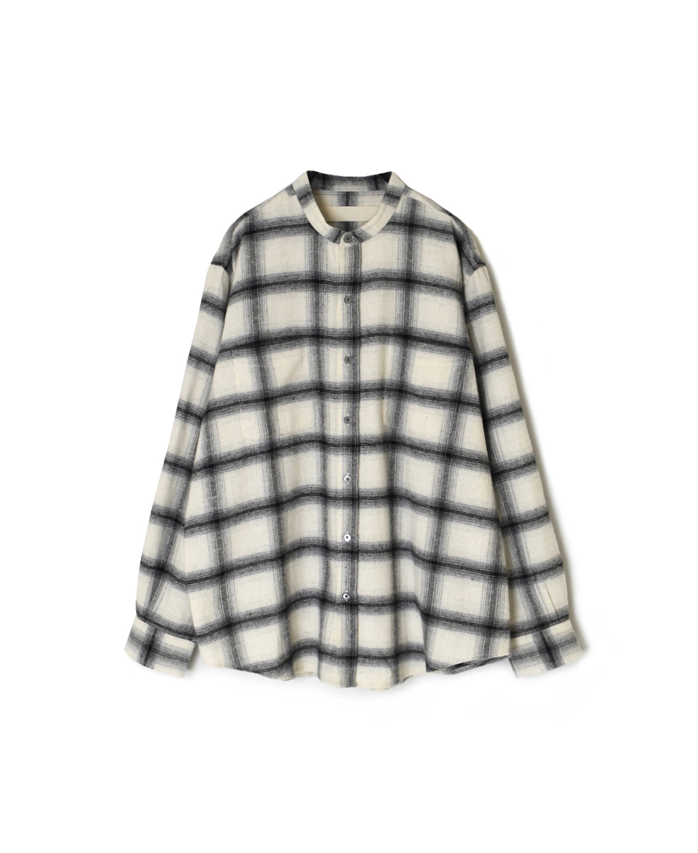 NVL1951OFC(シャツ) OMBRE FLANNEL CHECK BANDED COLLAR L/SL OVERSIZED SHIRT