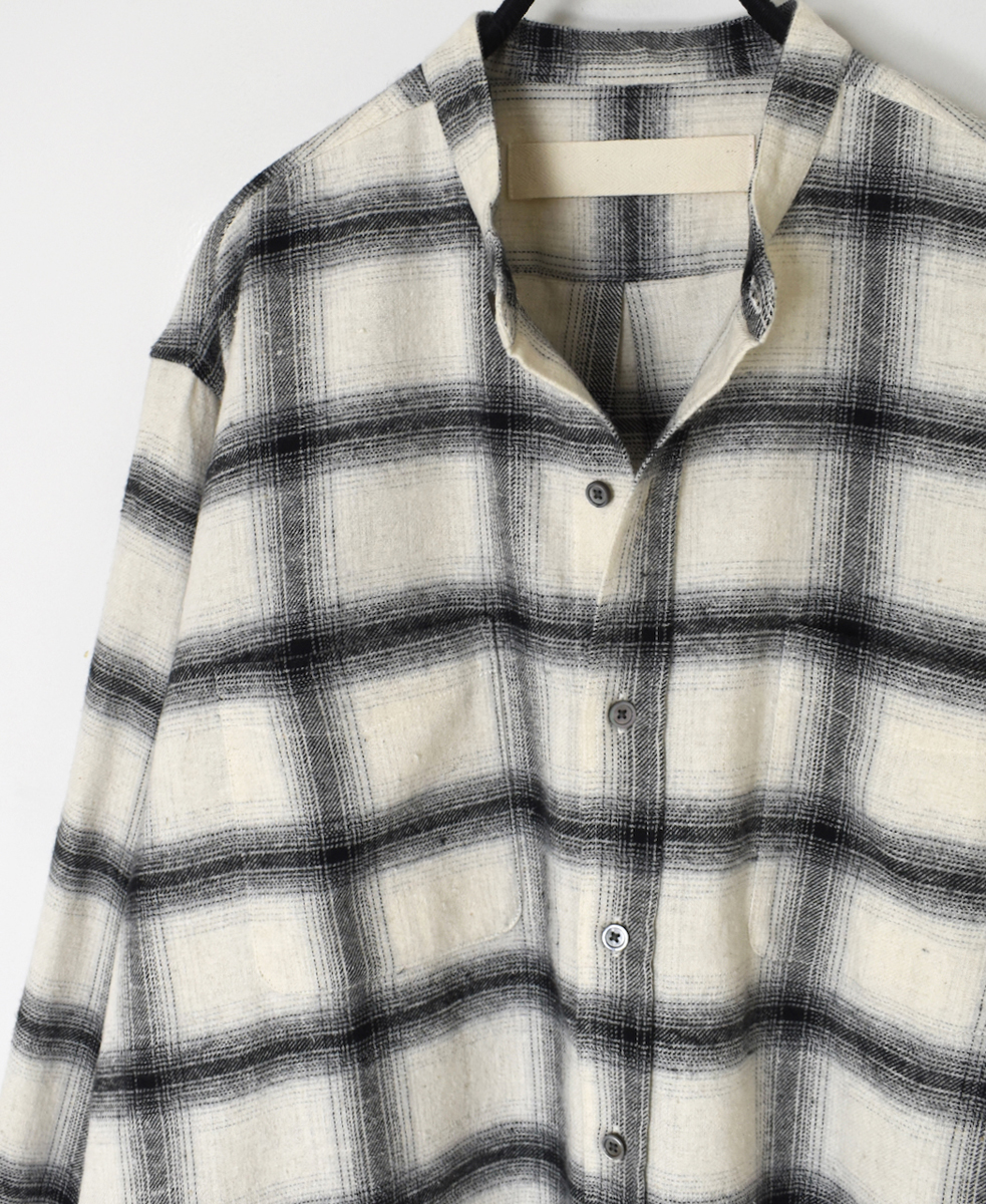 NVL1951OFC(シャツ) OMBRE FLANNEL CHECK BANDED COLLAR L/SL OVERSIZED SHIRT