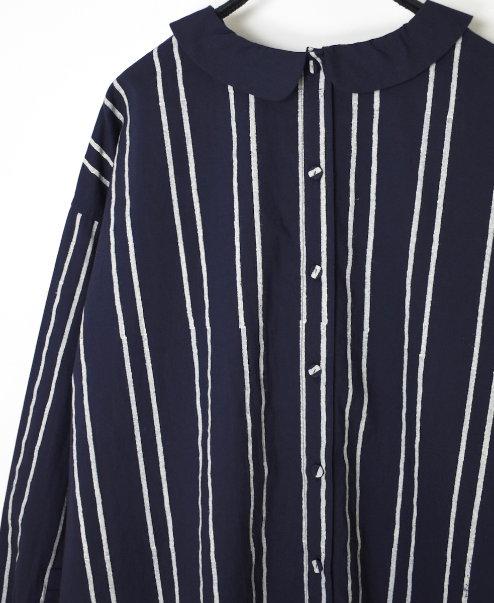 NMDS24621(シャツ) 60s COTTON STRIPE BLOCK PRINT BACK OPENING ROUND COLLAR SHIRT