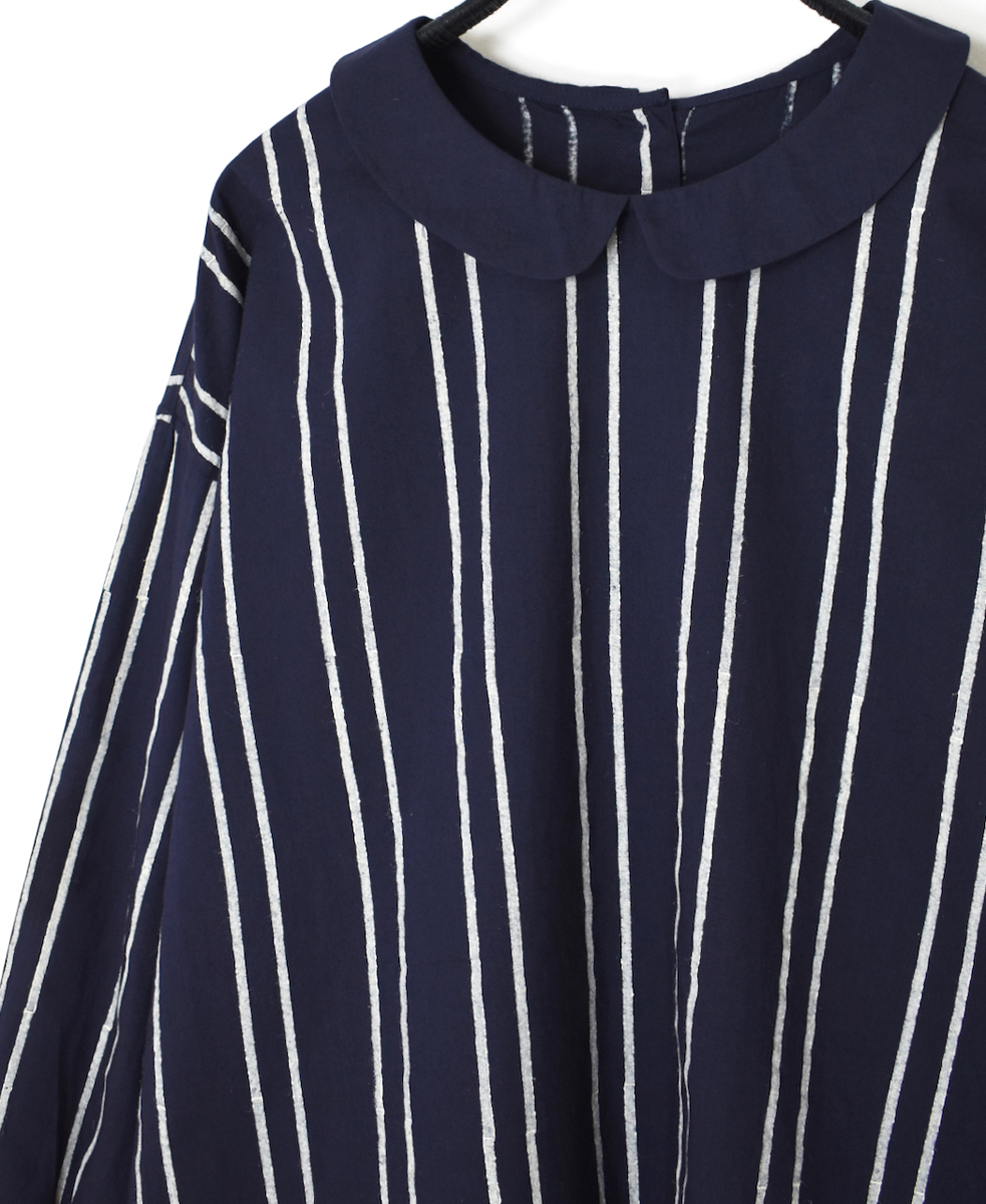 NMDS24621(シャツ) 60s COTTON STRIPE BLOCK PRINT BACK OPENING ROUND COLLAR SHIRT