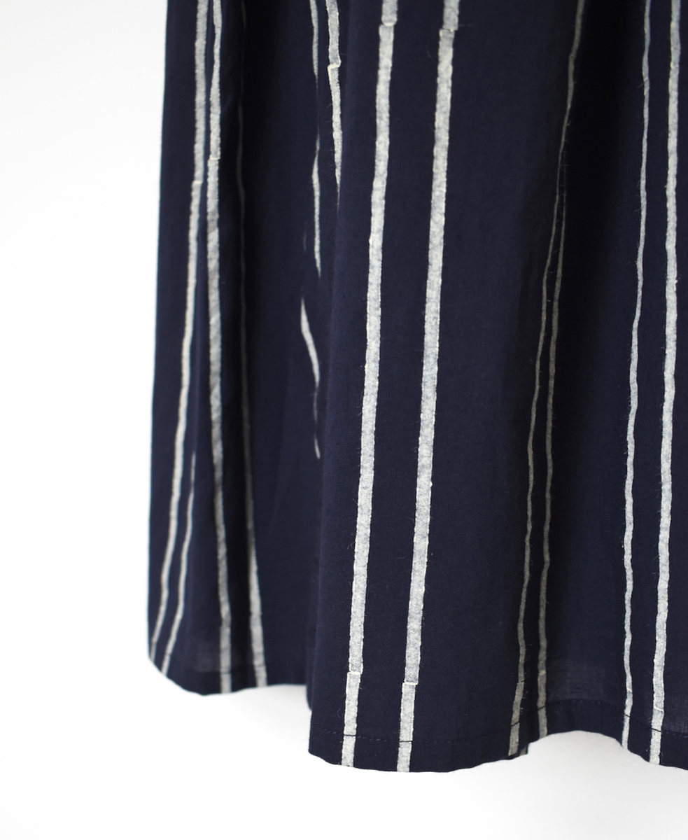 NMDS24622(ワンピース) 60s COTTON STRIPE BLOCK PRINT RAJASTHAN TUCK GATHERED DRESS