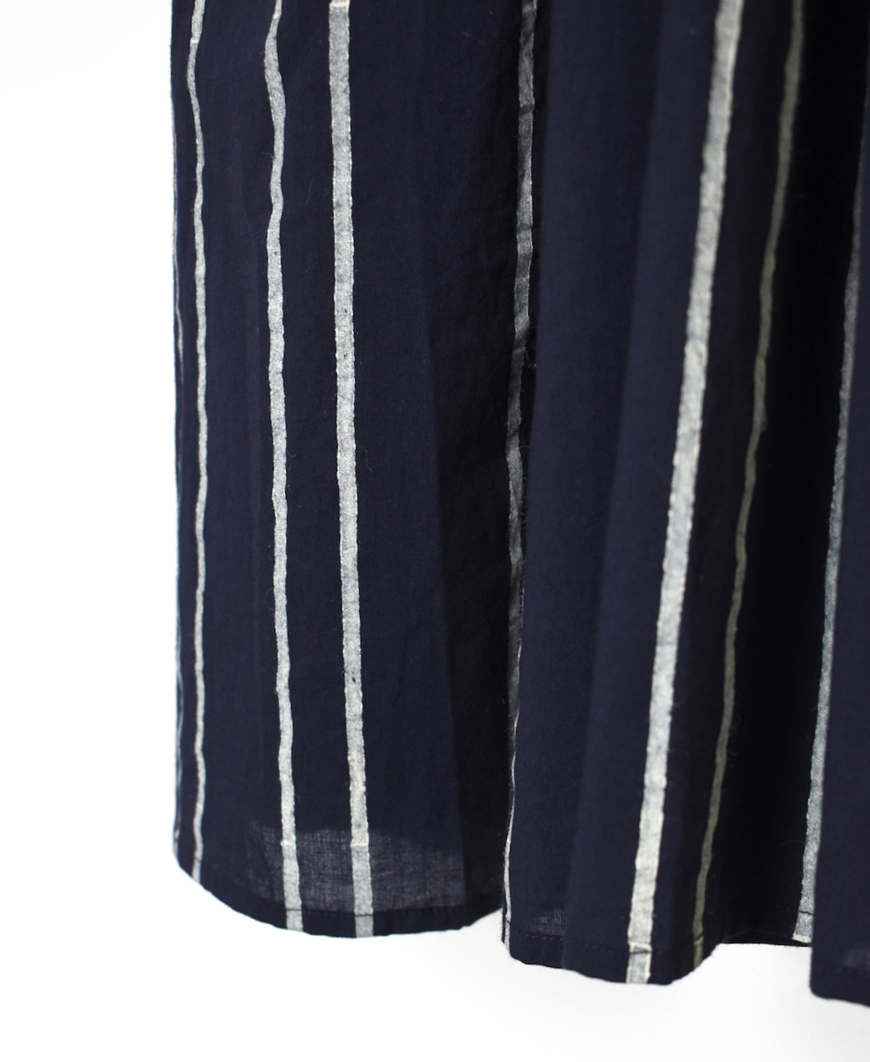 NMDS24623(ワンピース) 60s COTTON STRIPE BLOCK PRINT V-NECK RAJASTHAN TUCK GATHERED DRESS