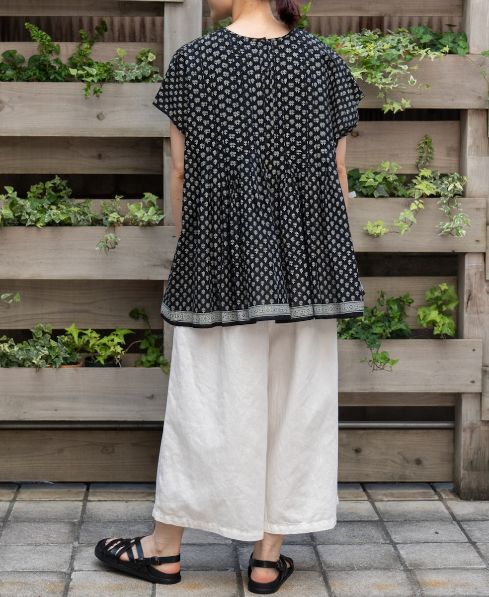 NMDS24187(シャツ) 80's COTTON VOIL SMALL FLOWER BLOCK PRINT INVERTED PLEATS F/SLEEVE SHIRT