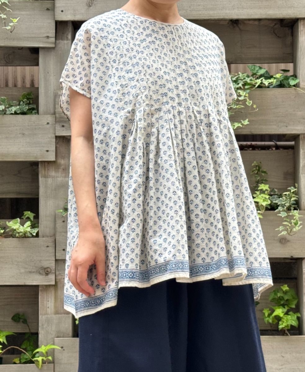 NMDS24187(シャツ) 80's COTTON VOIL SMALL FLOWER BLOCK PRINT INVERTED PLEATS F/SLEEVE SHIRT