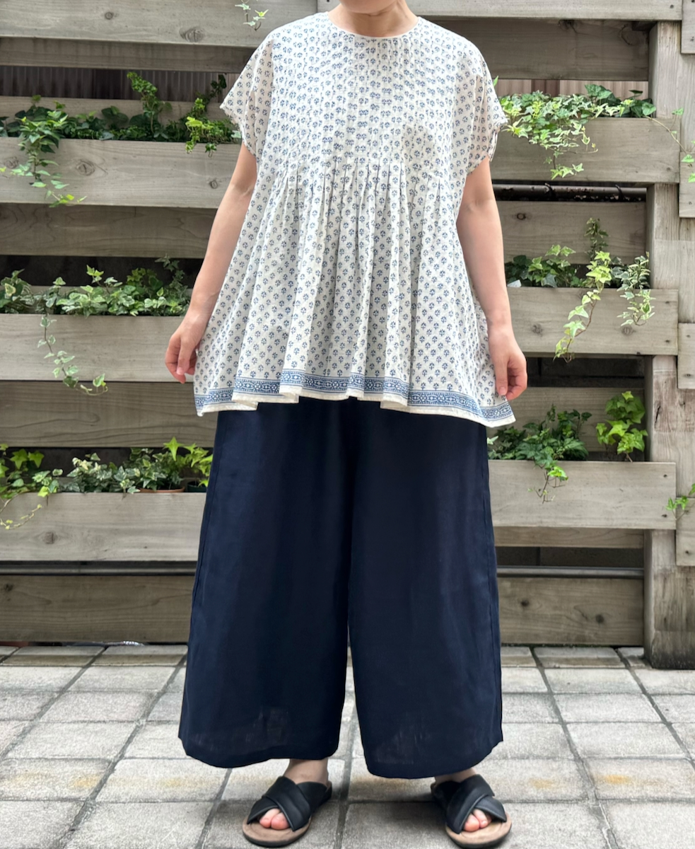 NMDS24187(シャツ) 80's COTTON VOIL SMALL FLOWER BLOCK PRINT INVERTED PLEATS F/SLEEVE SHIRT