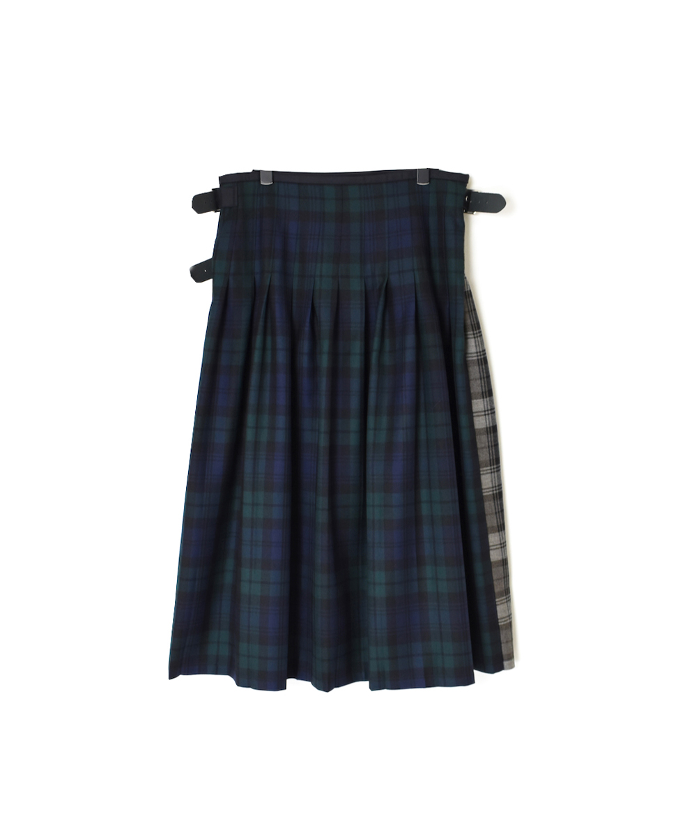 NOD2451PW(スカート) WORSTED WOOL/PATCHWORK LOW WAIST PLEATS WRAP SKIRT LENGTH80cm(WITH PIN)