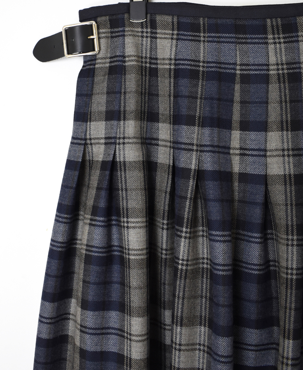 NOD2451PW(スカート) WORSTED WOOL/PATCHWORK LOW WAIST PLEATS WRAP SKIRT LENGTH80cm(WITH PIN)