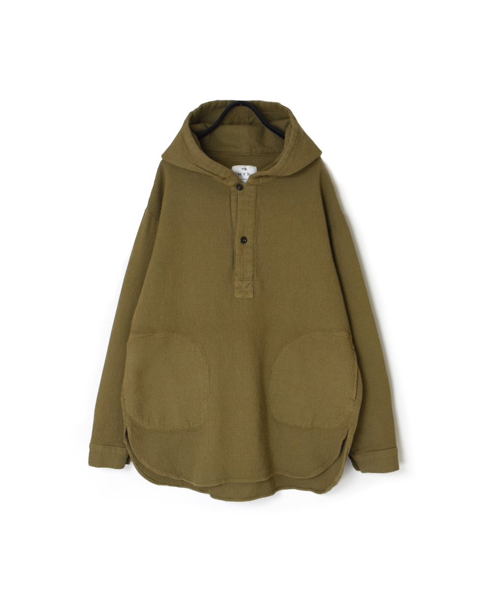 INHT2452WPD (シャツ) WAFFLE PLAIN OVERDYE HOODED PULLOVER SHIRTS