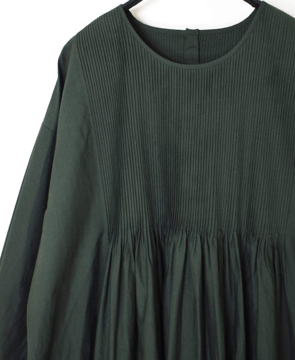 NMDS24612(ワンピース)40'S ORGANIC POPLIN PLAIN CREW-NECK P/O SHIRT DRESS WITH MINI PINTUCK