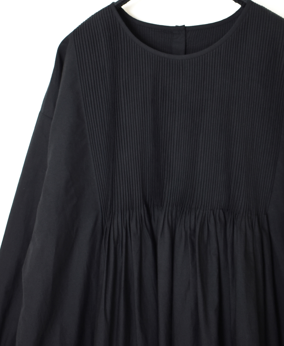 NMDS24612(ワンピース)40'S ORGANIC POPLIN PLAIN CREW-NECK P/O SHIRT DRESS WITH MINI PINTUCK