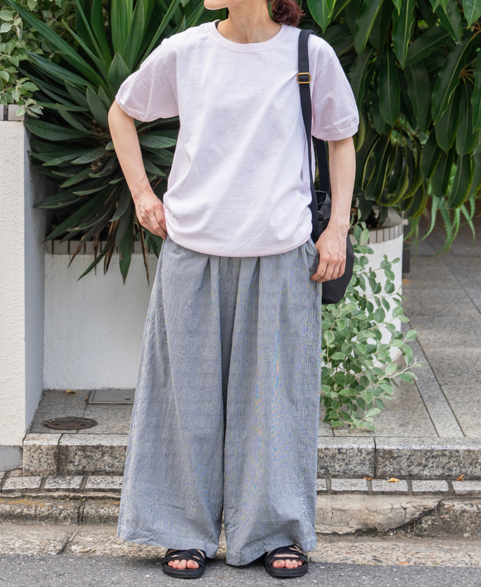 INAM2416C (パンツ) SEERSUCKER GINGHAM CHECK GATHERED EASY PANTS WITH LINING