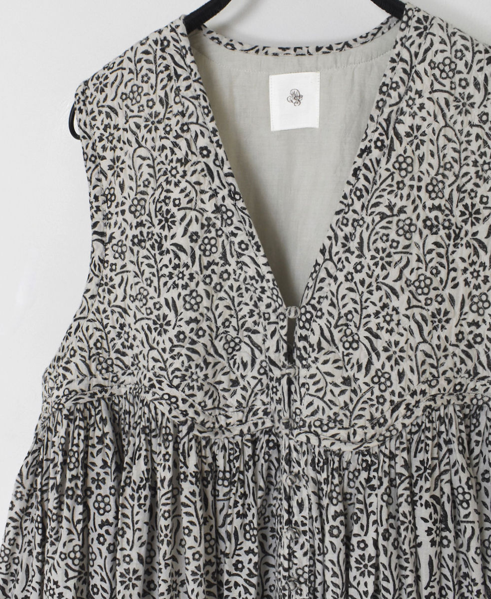 INMDS24733(ワンピース) 80s COTTON FLOWER BLOCK PRINT V-NECK NO/SL DRESS