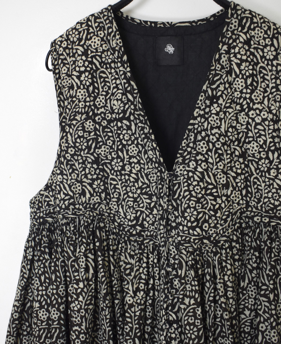 INMDS24733(ワンピース) 80s COTTON FLOWER BLOCK PRINT V-NECK NO/SL DRESS