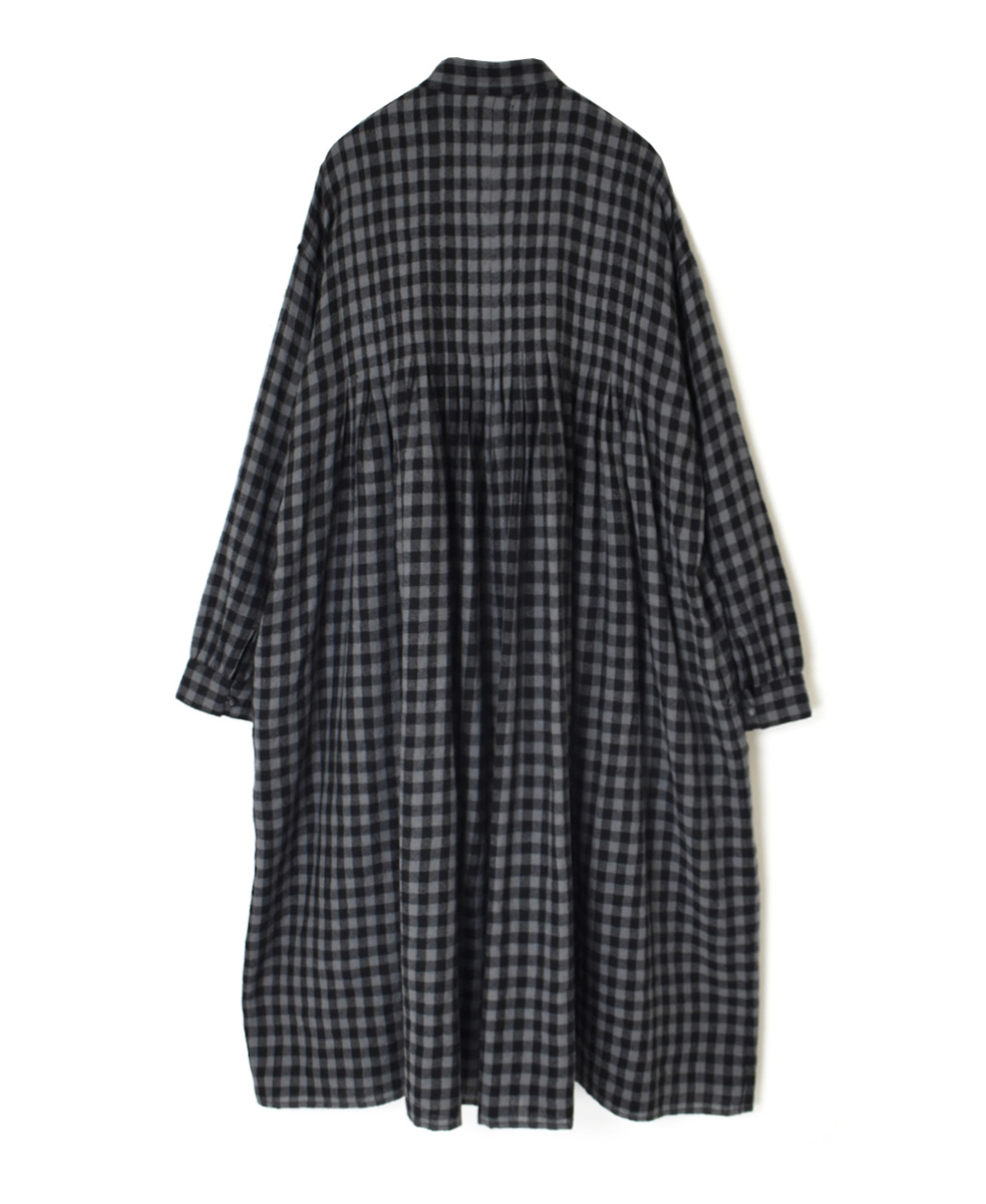 NMDS24571(ワンピース) BOILED WOOL GINGHAM CHECK BANDED SHIRT DRESS WITH INVERTED PLEATS