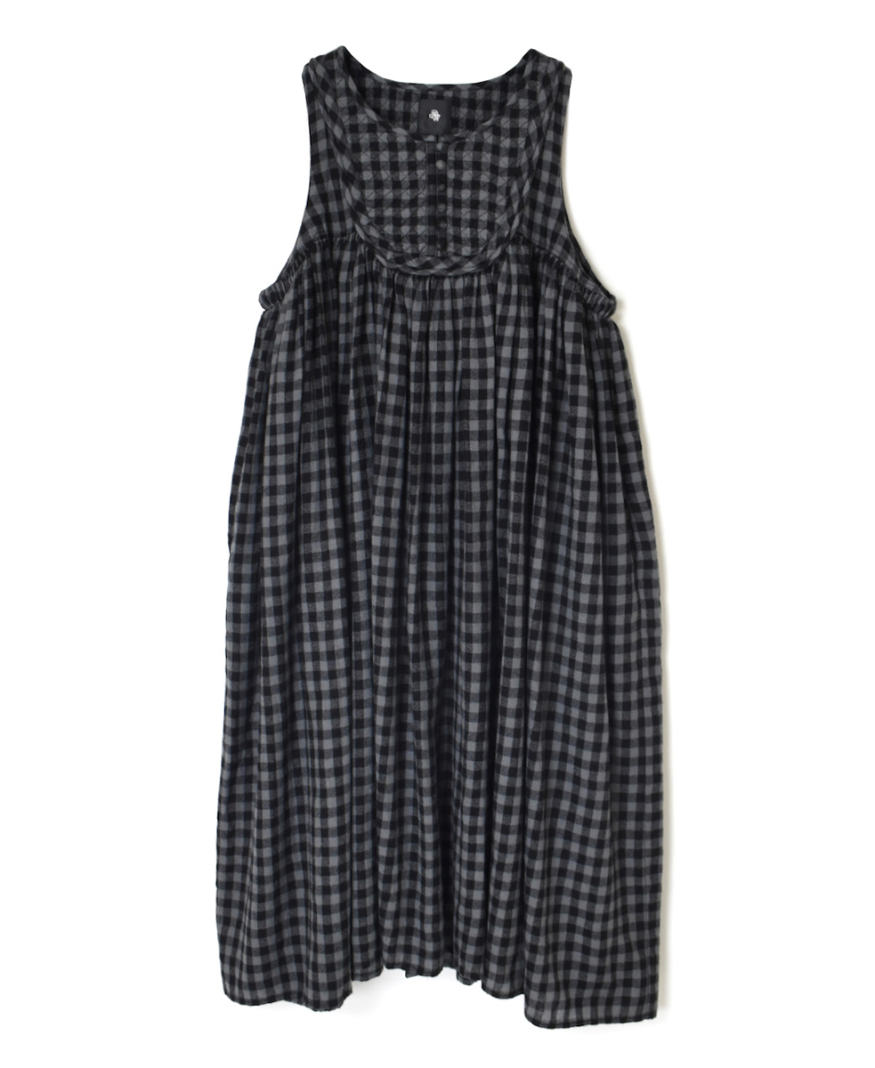 NMDS24573(ワンピース) BOILED WOOL GINGHAM CHECK RAJASTHAN TUCK GATHERD NO/SL QUILTING DRESS