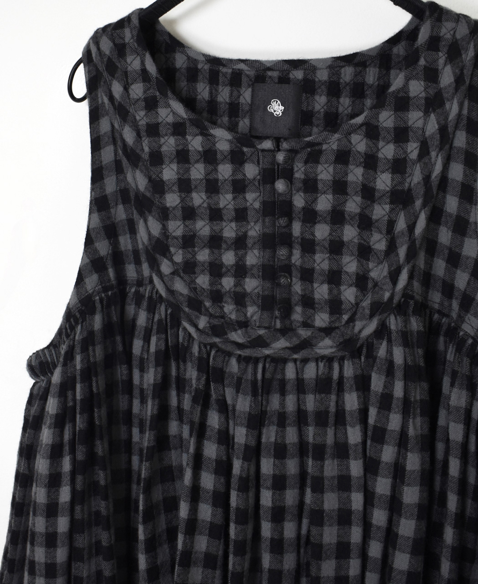 NMDS24573(ワンピース) BOILED WOOL GINGHAM CHECK RAJASTHAN TUCK GATHERD NO/SL QUILTING DRESS