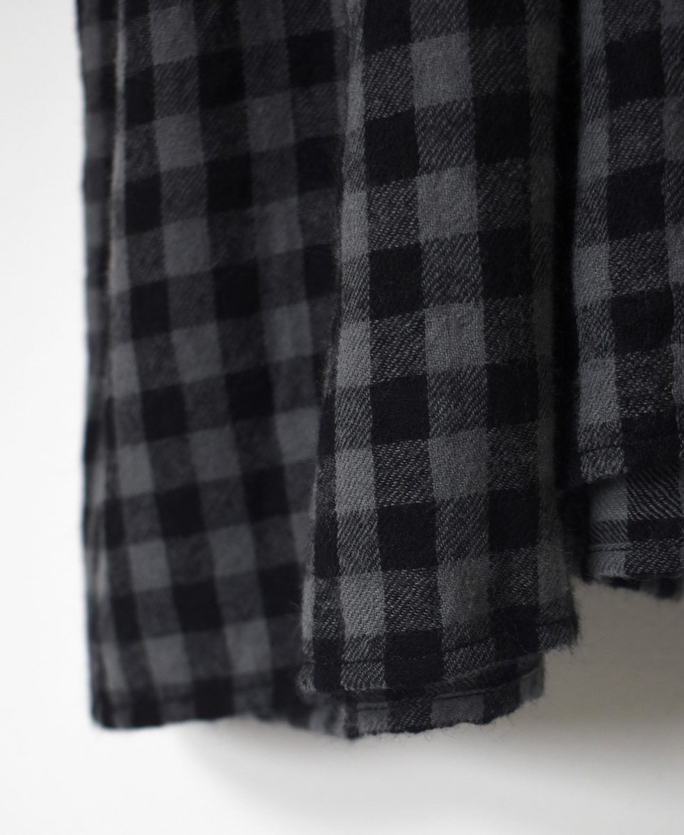 NMDS24573(ワンピース) BOILED WOOL GINGHAM CHECK RAJASTHAN TUCK GATHERD NO/SL QUILTING DRESS