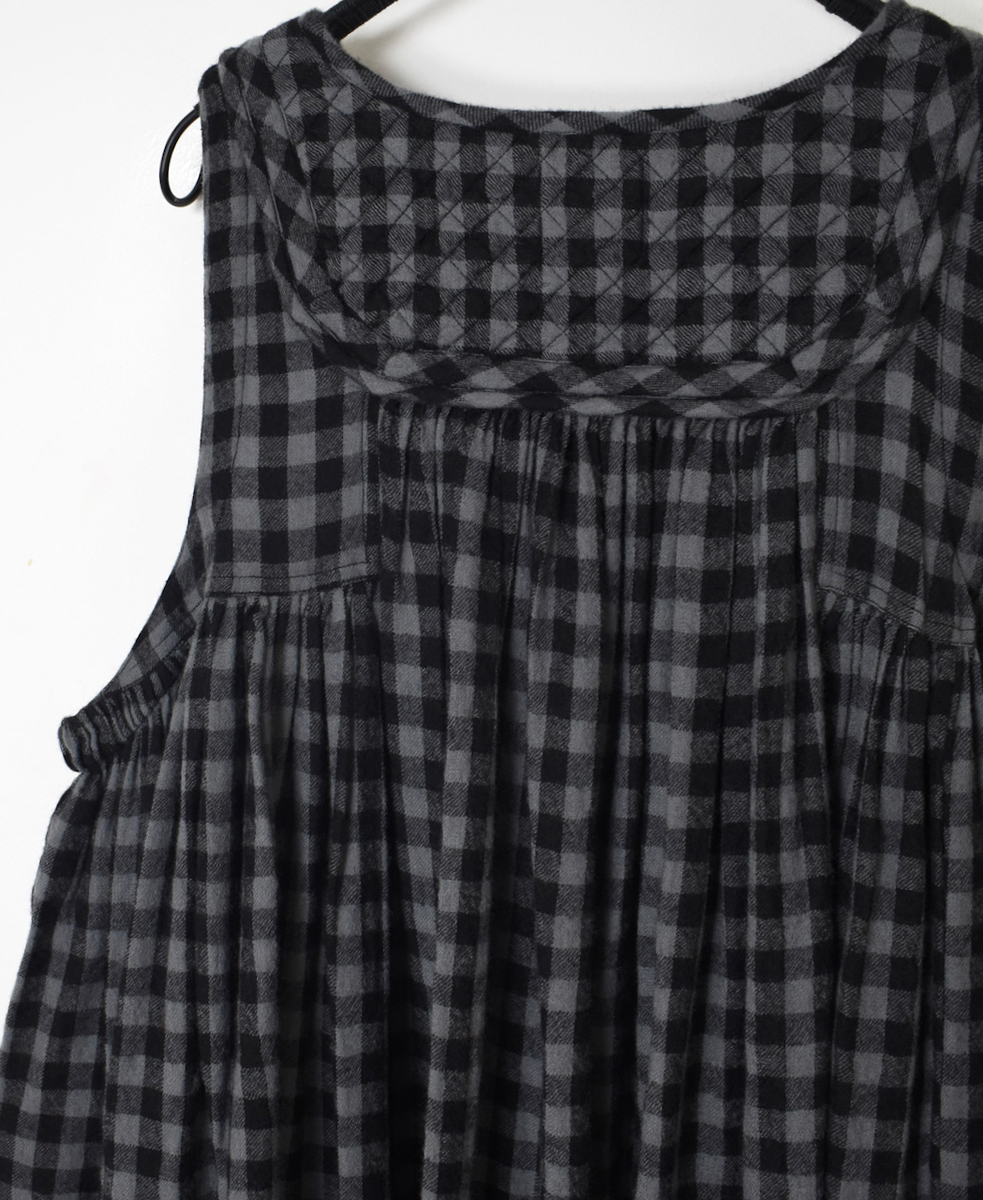 NMDS24573(ワンピース) BOILED WOOL GINGHAM CHECK RAJASTHAN TUCK GATHERD NO/SL QUILTING DRESS