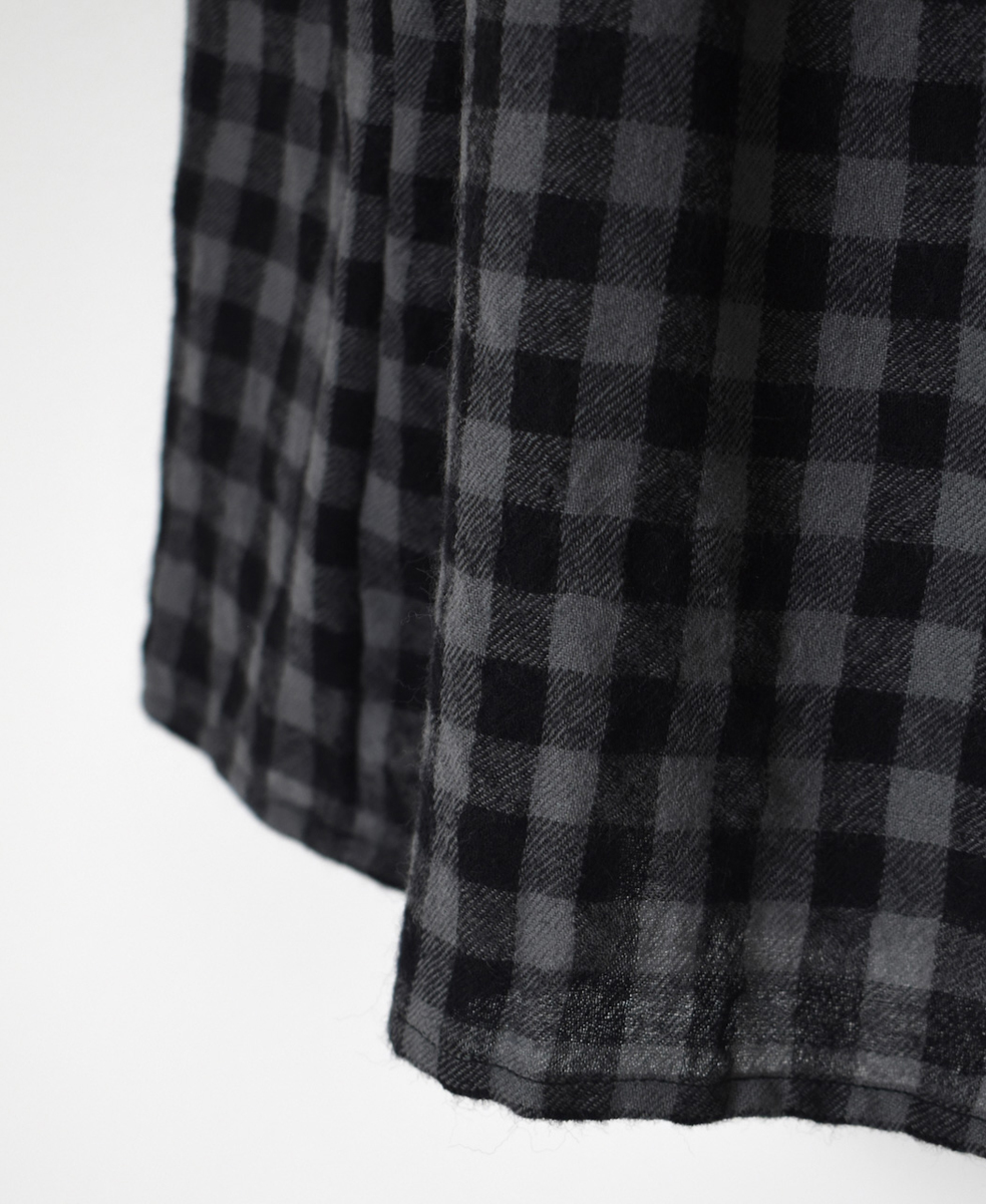 NMDS24574(スカート) BOILED WOOL GINGHAM CHECK RAJASTHAN TUCK GATHERD SKIRT WITH LINING