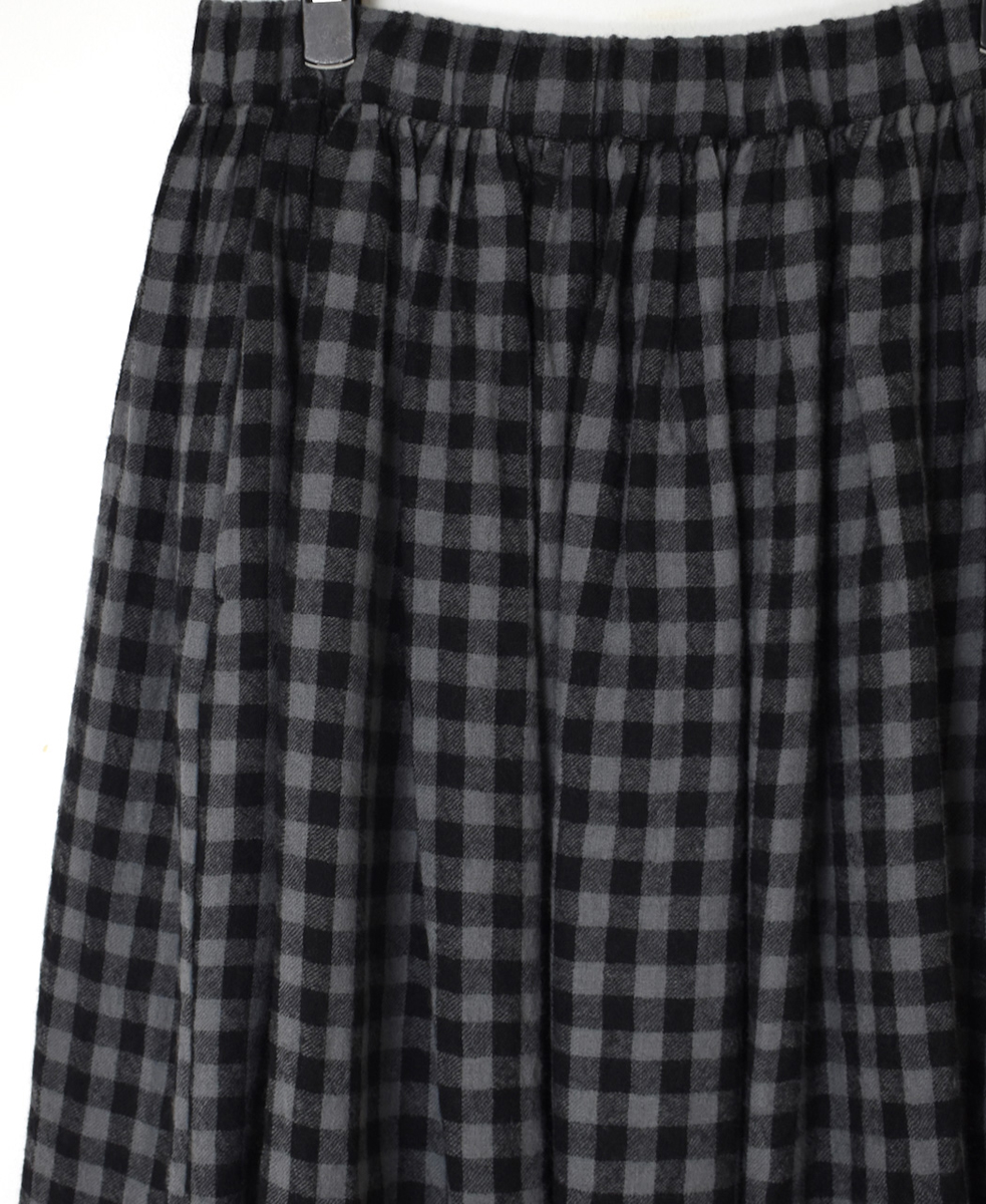 NMDS24574(スカート) BOILED WOOL GINGHAM CHECK RAJASTHAN TUCK GATHERD SKIRT WITH LINING