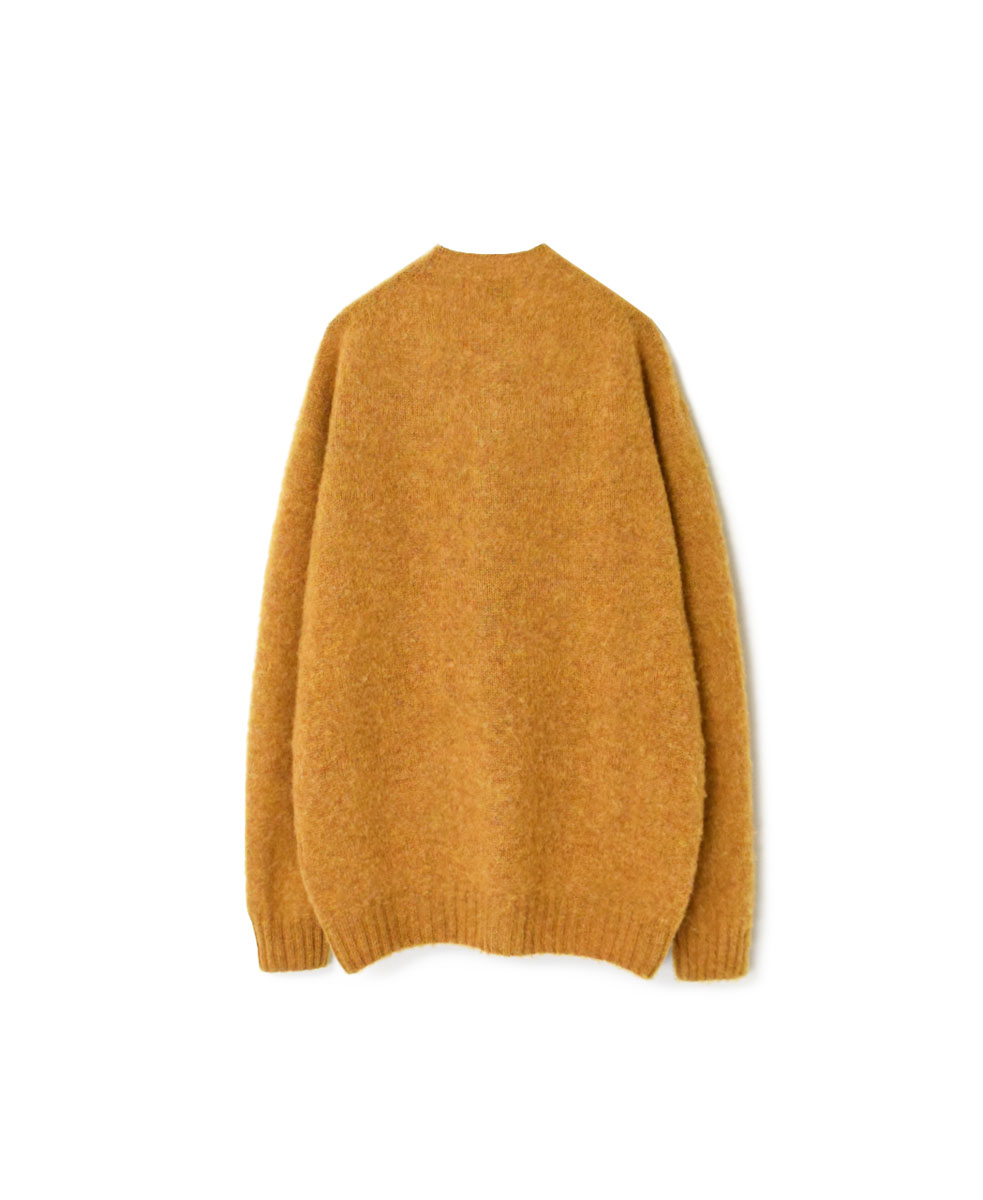 NJT2351 (ニット) SHETLAND WOOL PLAIN HEAVY BRUSH SEAM FREE CREW NECK SADDLE SHOULDER CARDIGAN