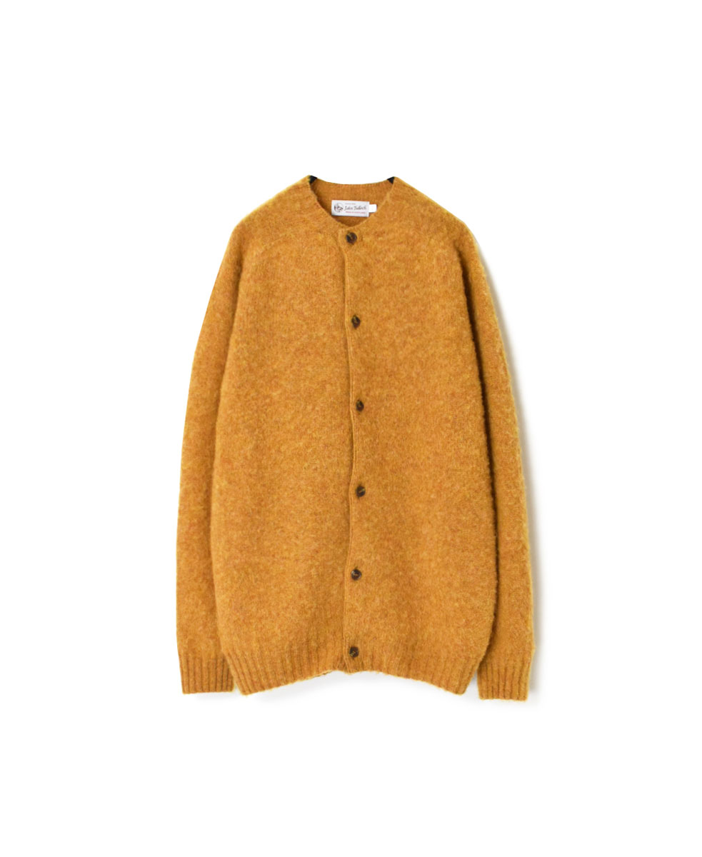 NJT2351 (ニット) SHETLAND WOOL PLAIN HEAVY BRUSH SEAM FREE CREW NECK SADDLE SHOULDER CARDIGAN