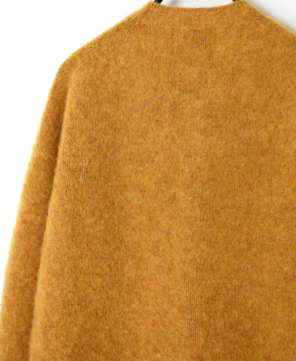 NJT2351 (ニット) SHETLAND WOOL PLAIN HEAVY BRUSH SEAM FREE CREW NECK SADDLE SHOULDER CARDIGAN