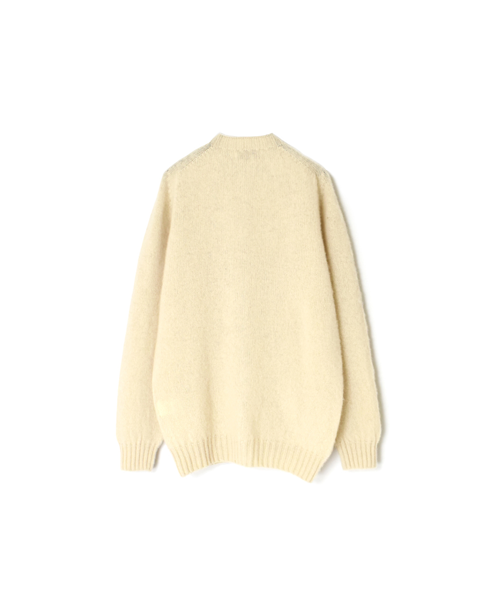 NJT2351 (ニット) SHETLAND WOOL PLAIN HEAVY BRUSH SEAM FREE CREW NECK SADDLE SHOULDER CARDIGAN